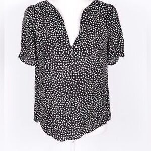 Joie Silk Black and White Heart Print Blouse